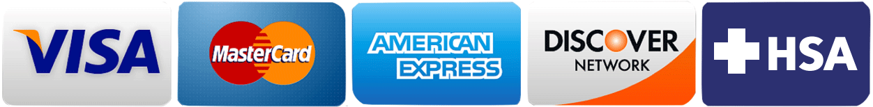 Credit cards we accept: via, mastercard, american express, discover, HSA